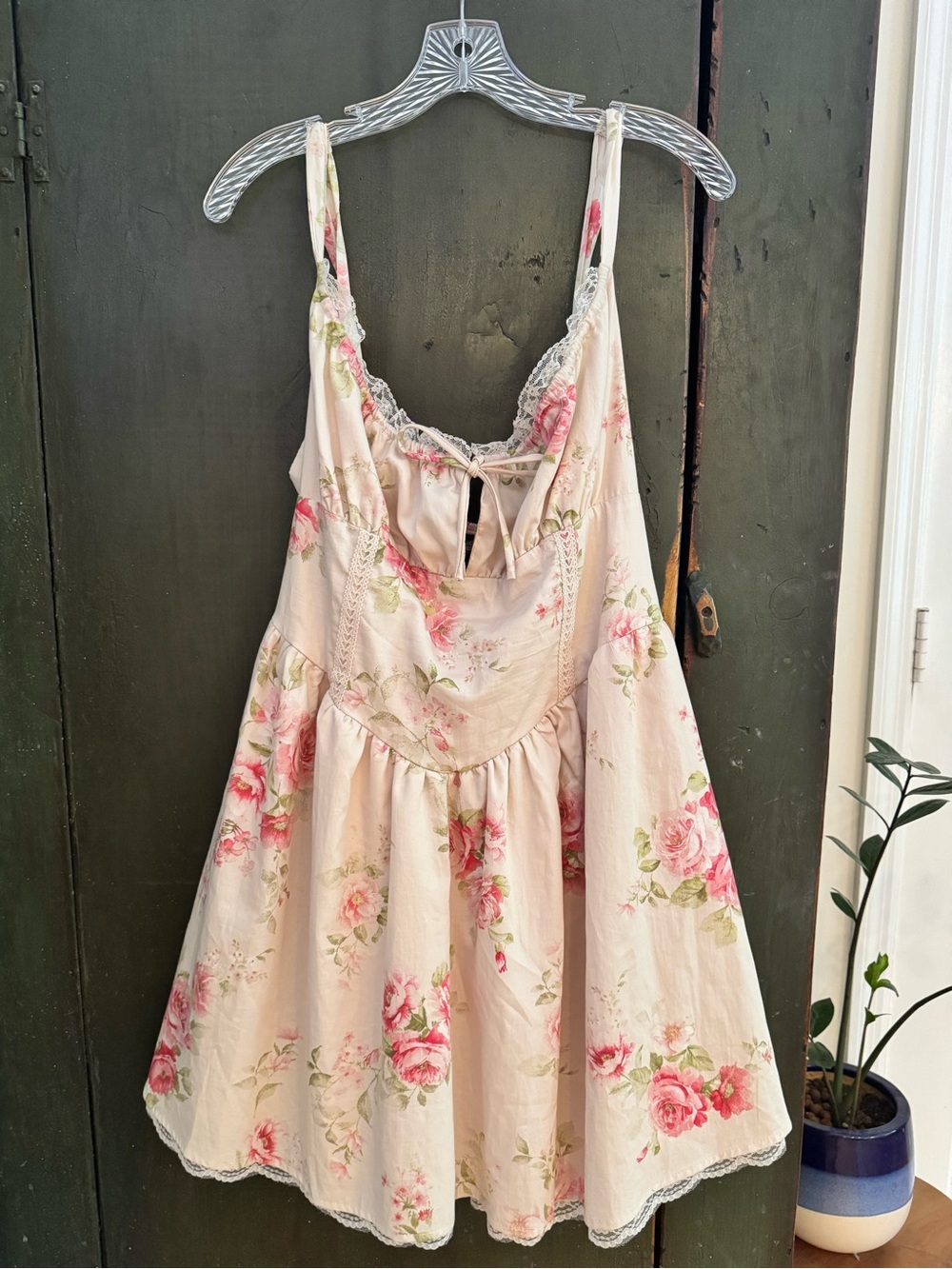 Wild Fable Women’s Pink Rose Summer Floral Corset Fit & Flare Mini Dress,  XXL